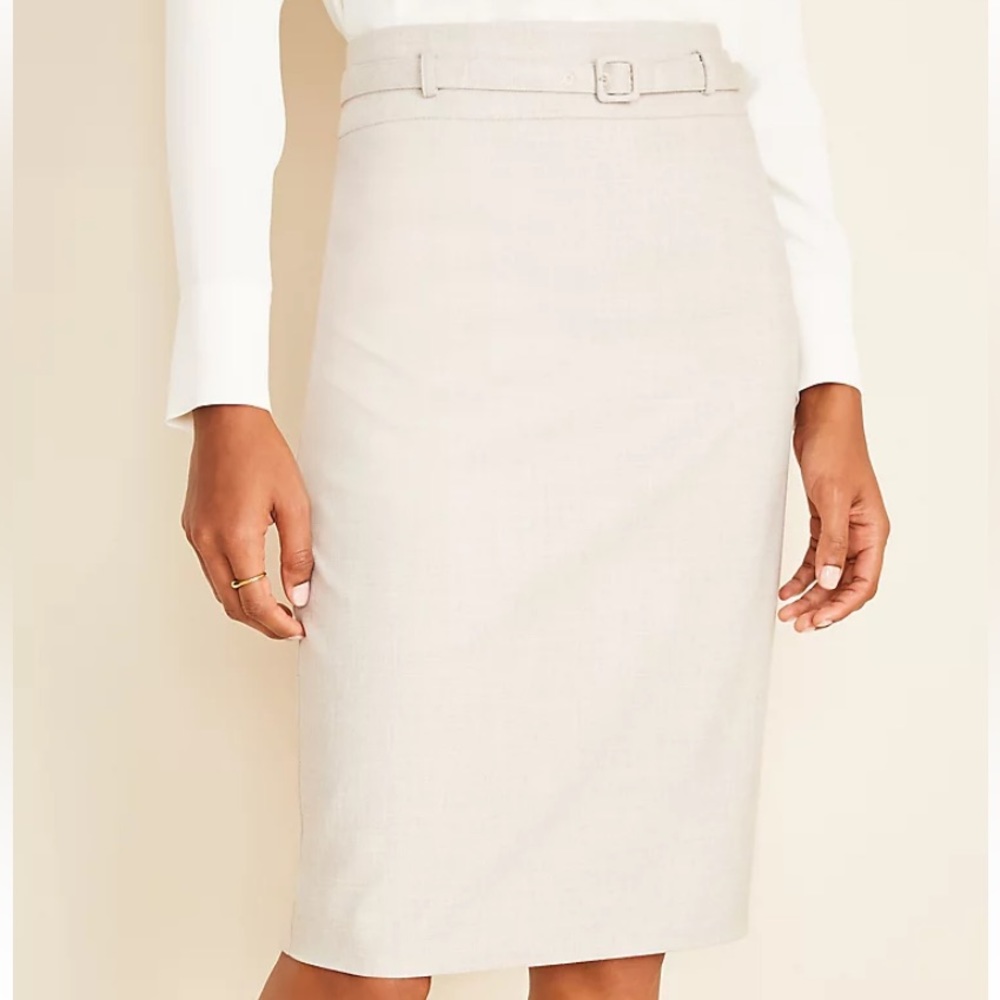 Ann Taylor Petite Belted Pencil Skirt in Crosshatch